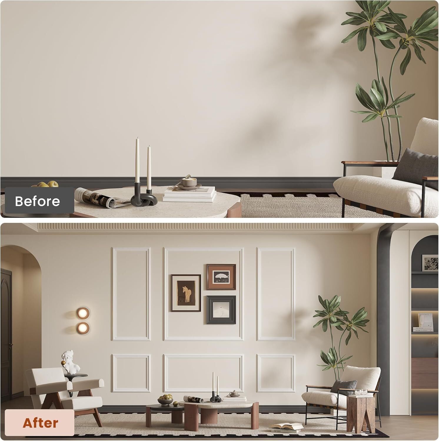 NimbleRest Pre-Cut Wall Molding Kit 6-Set Ready to Assemble Interior Wainscoting Panels Wall Decor