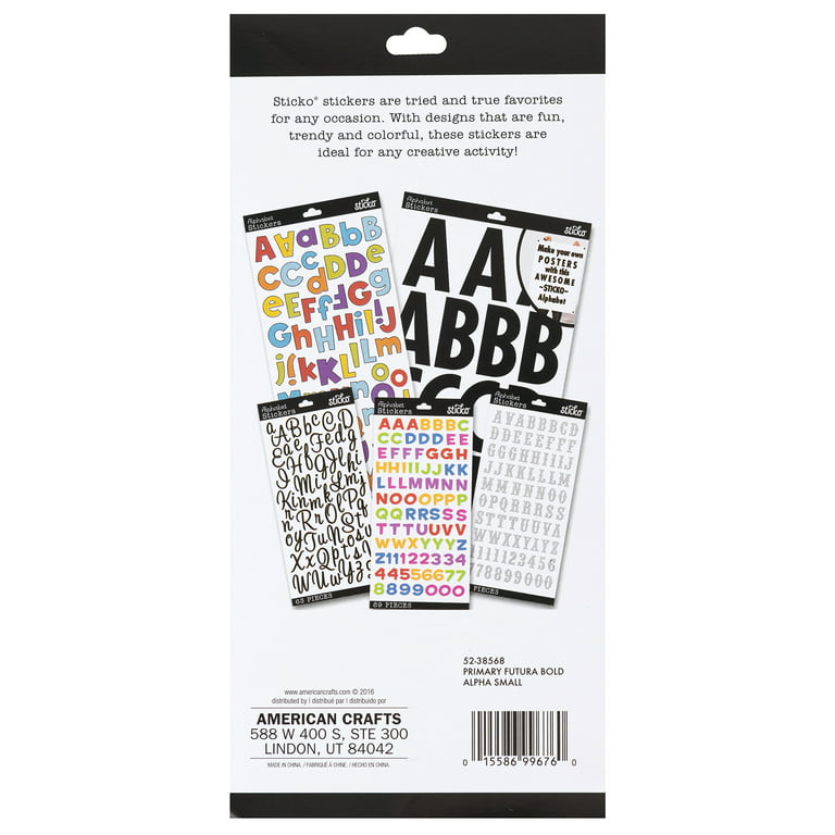 Sticko Alphabet Stickers-White Futura Bold Small - 015586812374