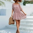 thumbnail image 6 of Womens Puff Short Sleeve Square Neck Cute Summer Dresses Plain Chiffon Mini Dress Casual Flowy Beach Dress, 6 of 7