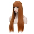 thumbnail image 6 of RightOn 28" Orange Wigs Straight Long Hair Wigs with Bangs Women Girls Light Orange Wig Synthetic Natural Looking Wig with Wefted Wig Cap, 6 of 7