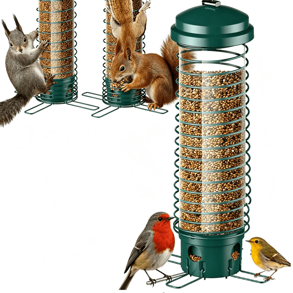 Squirrel Resistant Bird Feeder, Metal Wild Bird Seed Feeder with 3 Feeding Ports, Weather Resistant Hanging Bird Feeder for Backyard Garden
