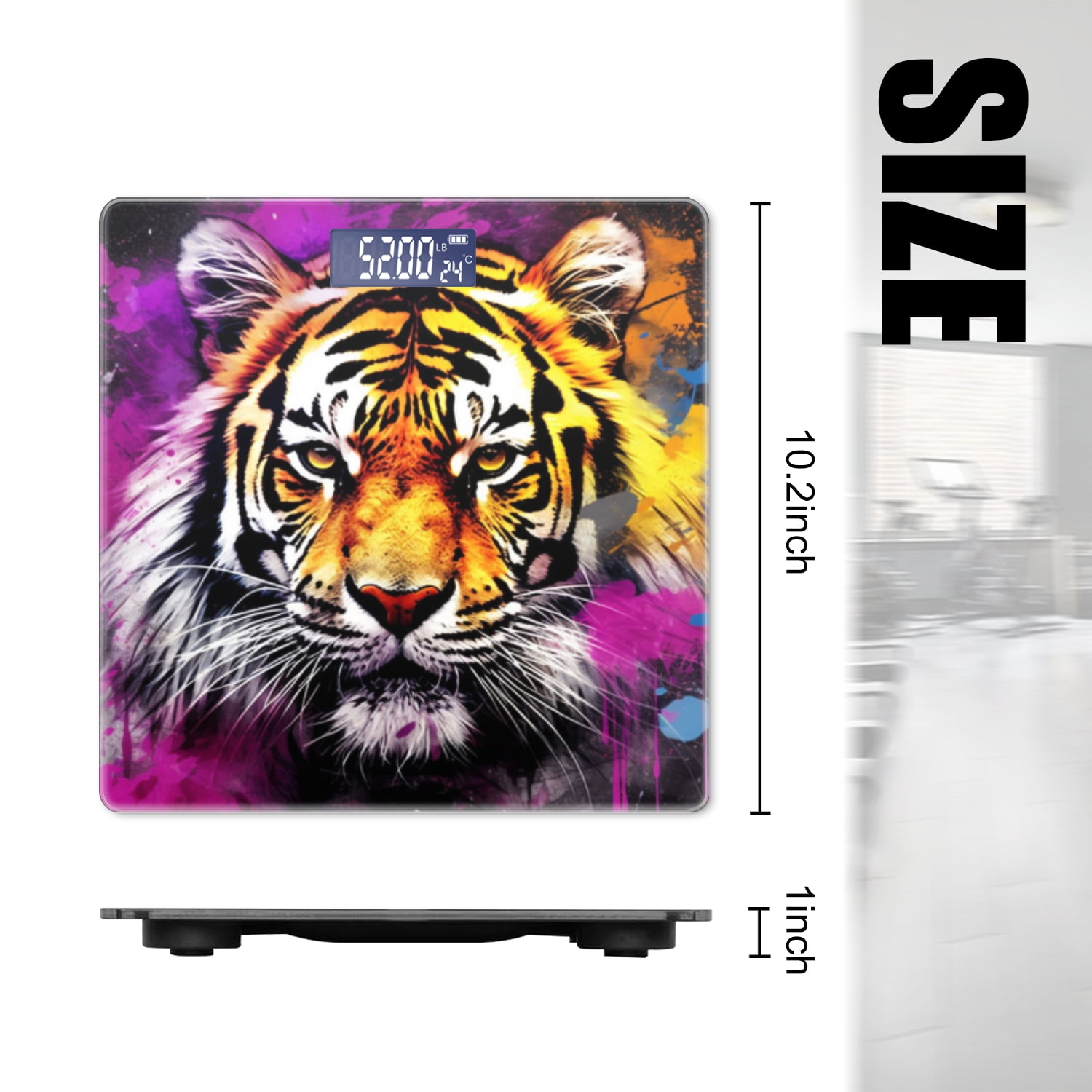 High Precision Body Weight Scale Smart Bathroom Scales with Large LCD Display(400lbs),Decorative for Bedroom-Colorful And Vibrant Tiger Face Set Against Dark Background