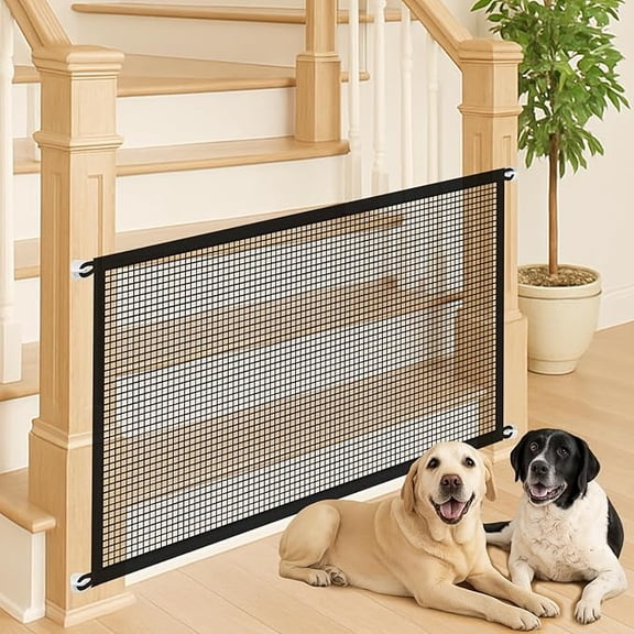 bathprove Pet Gate Mesh – No-Drill Easy Install, Good Helper,Portable Folding Dog Safety Fence for Stairs & Doorways, 43.3″ W x 28.3″ H with 4 Adhesive Hooks