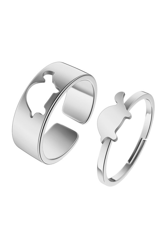 2pcs Turtle Dinosaur Couple Engagement Rings Stainless Steel can Adjustable for Men Women Promise Ring