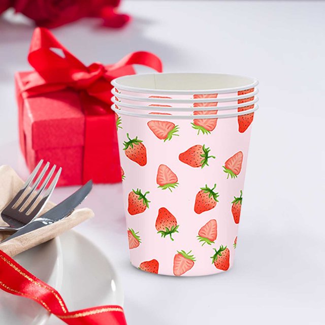 Antqov Strawberry Party Theme Tableware Set Disposable Decorative Tableware Paper Set, Home Accessories