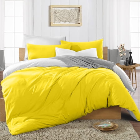 Oversized King Size Microfiber Duvet Cover Reversible Ultra Soft & Breathable 3 Piece Luxury Soft Wrinkle Free Cooling Sheet (1 Duvet Cover with 2 Pillowcases  Yellow)