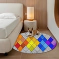 thumbnail image 3 of Abstract Geometric Round Living Room Rugs 3.3 ft, Modern Gradient Argyle Glass Colored Blocks Washable Area Rug with Non-Slip Sturdy Edge Binding Round Front Door Mat Floor Carpet for Entryway, 3 of 9