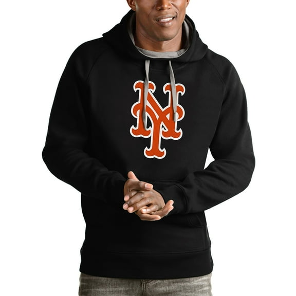 Men's Antigua Black New York Mets Victory Pullover Team Logo Hoodie