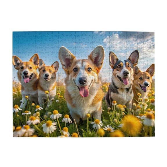 Corgis Field Sunshine Smiles 500-Piece Wooden Jigsaw Puzzle for Adults, Fun & Challenging Family Game, Stylish Wall Decor & Holiday Gift
