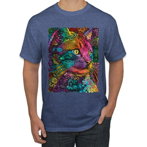 Colorful Cat Portrait | Cat Lover Owner | Dean Russo Art Animal Lover Men's T-Shirt, Vintage Heather Blue, L