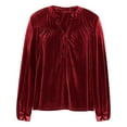 thumbnail image 4 of UTSJKR Velvet Tops for Women Long Sleeve V Neck Dressy Casual Elegant Plus Size Velour Shirts Festival Outfit Wine M, 4 of 9