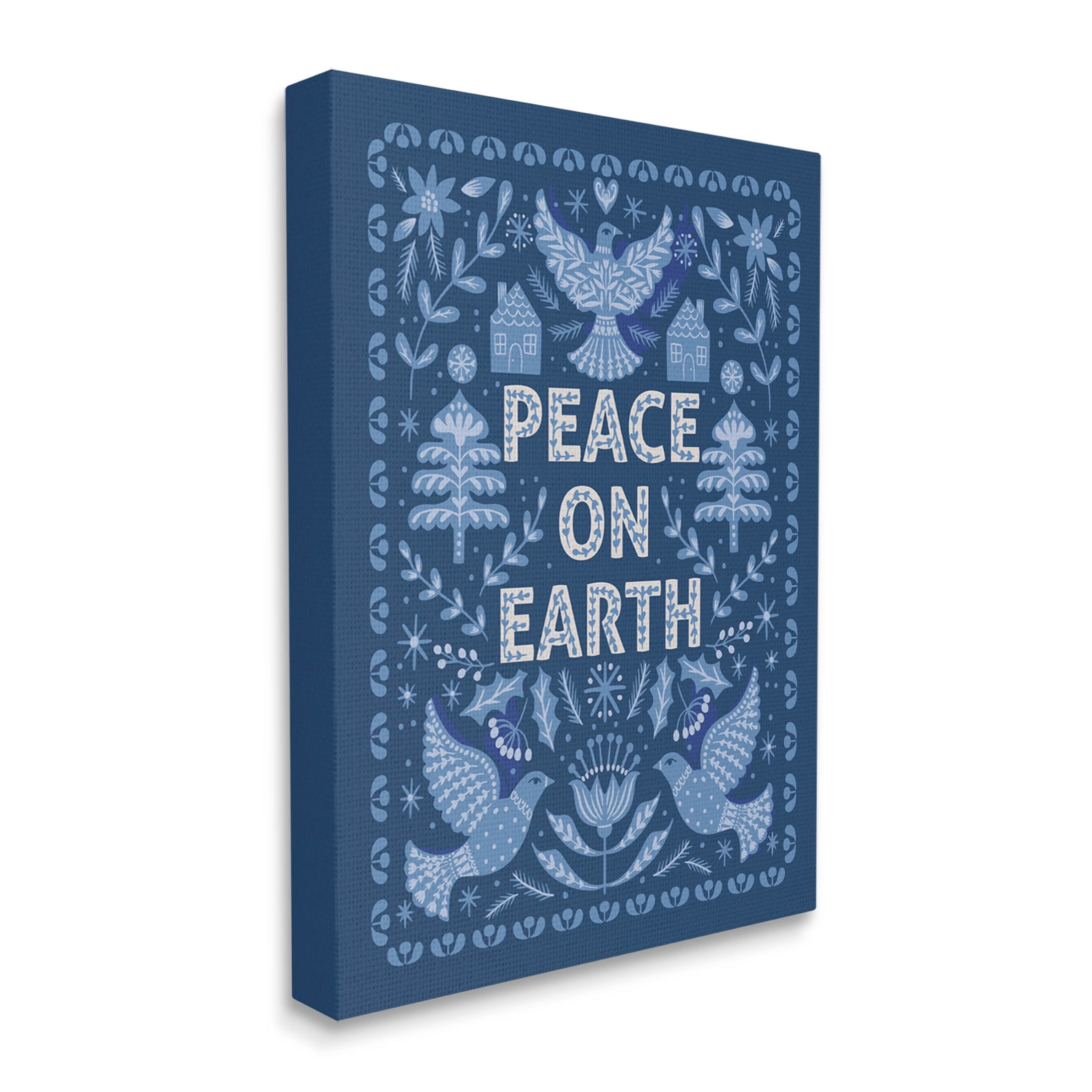 Peace On Earth Blue Doves Holiday Graphic Art Gallery Wrapped Canvas Print Wall Art