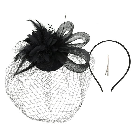 SenseStyle Tea Party Hat Clearance Women's European Vintage Vening Banquet Feather Flower Hair Ornament Hat Fascinator Headband Black