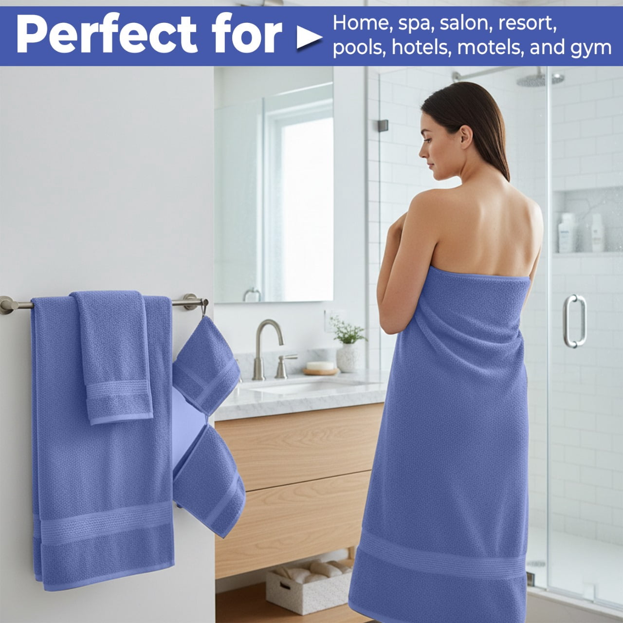 KAHAF COLLECTION 6 Piece Towel Set Blue – 100% Ringspun Cotton Soft & Highly Absorbent–Includes 2 Bath Towels, 2 Hand Towels & 2 Washcloths – Quick Dry, Durable and Luxurious Bathroom Essentials