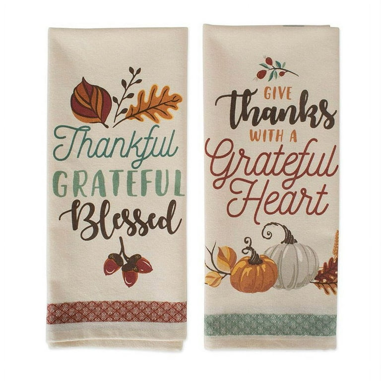 DII Fall Kitchen Towels for Kitchen Decorative Cotton Dish Towel Set,  18x28, Grateful Heart, 2 Count