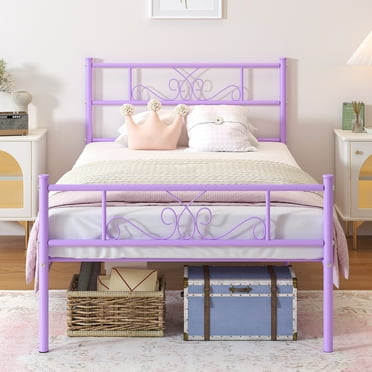 Yoneston Twin Size Girl's Metal Platform Bed Frame with Headboard, 12.7" Single Bed Frame for Kids, Teens Bedroom Furniture, Purple