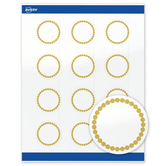Avery® Labels, 2" Diameter, Gold Beads, Glossy White, 120ct