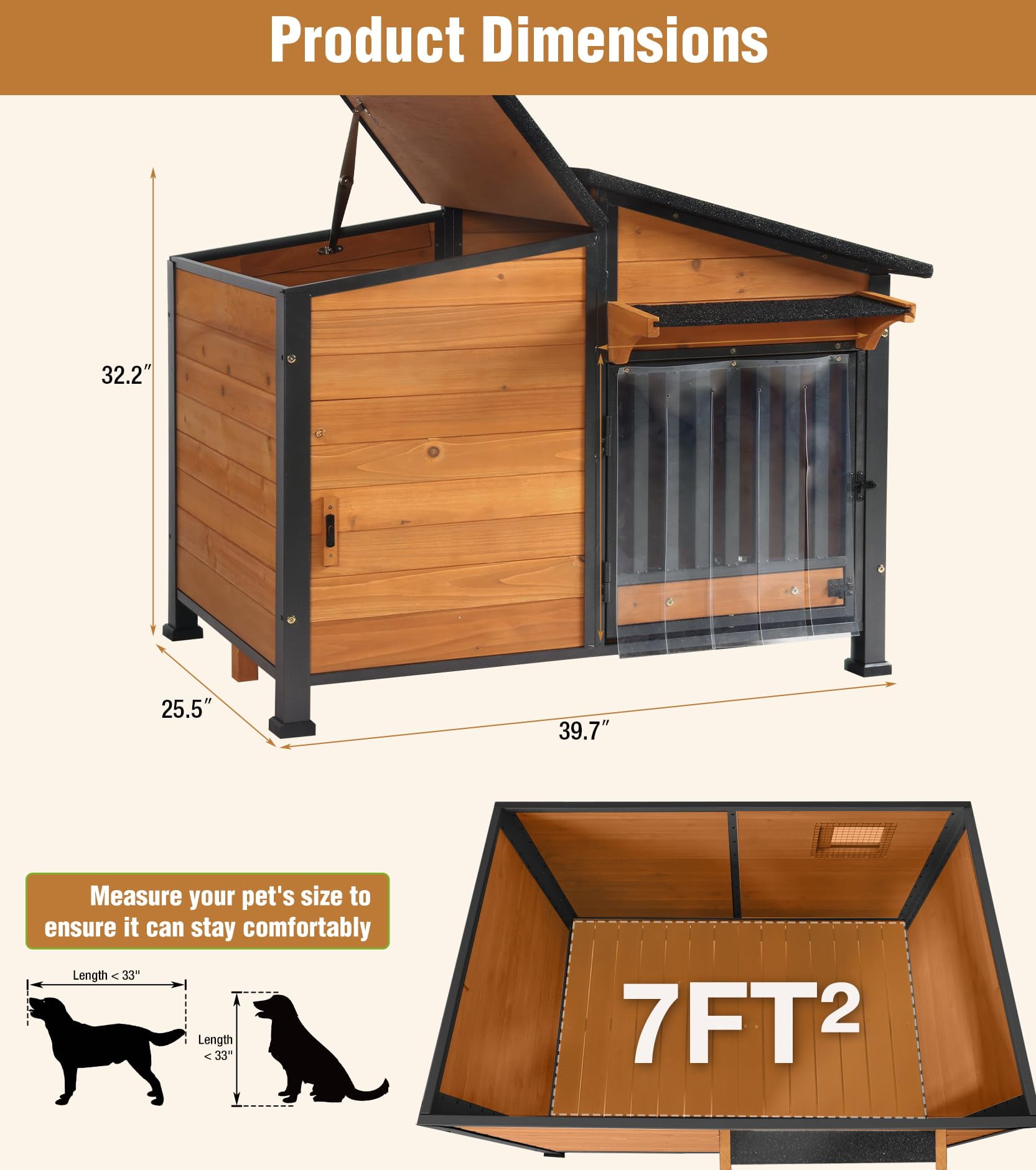 MEDEHOO Heated Dog House Outdoor with Electric Heating Pad, Insulated Wooden Dog Kennel with 360° Rotating Feeding Bowl, Anti-Chewing Metal Frame, Natural Wood Color