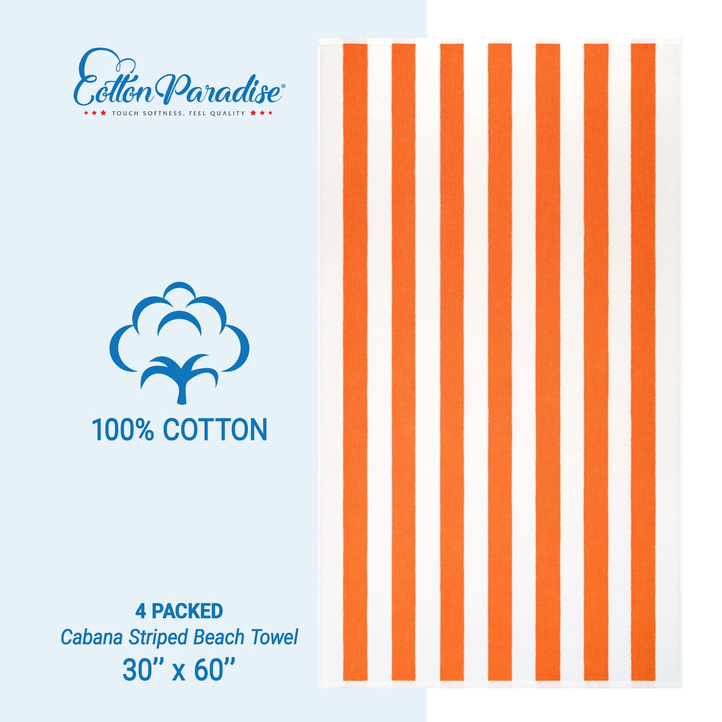 Cotton Paradise, Cabana Stripe Beach Towels 4 Packed, 100 % Cotton Extra Large Pool Towels, Oversized Swim Towels, Soft Absorbent Quick Dry, Mix