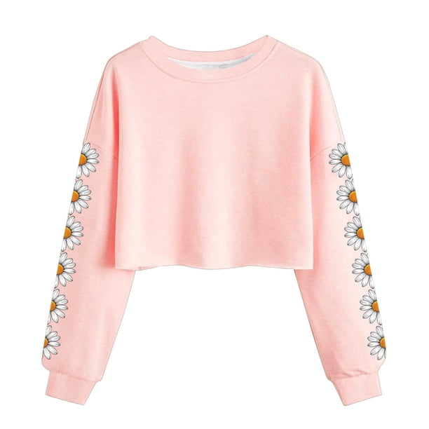 Camisetas de Manga Larga de las Mujeres Moda Impresa Suelta Casual Cuello Redondo Suéter Deportivo Superior