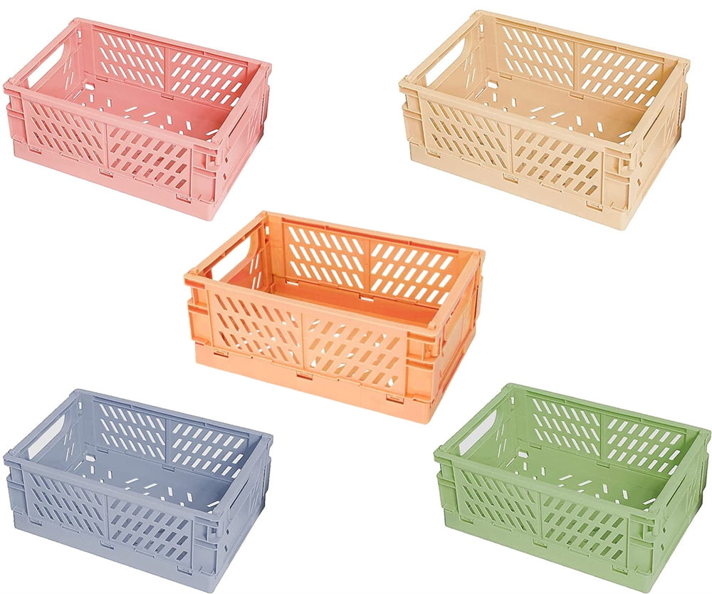jocabo 4-Pack Folding Storage Boxes Crate Collapsible Plastic Drawer Organizer , Stackable Shelf Storage Basket Food Fruit Vegetables Bottles Toy Organiser