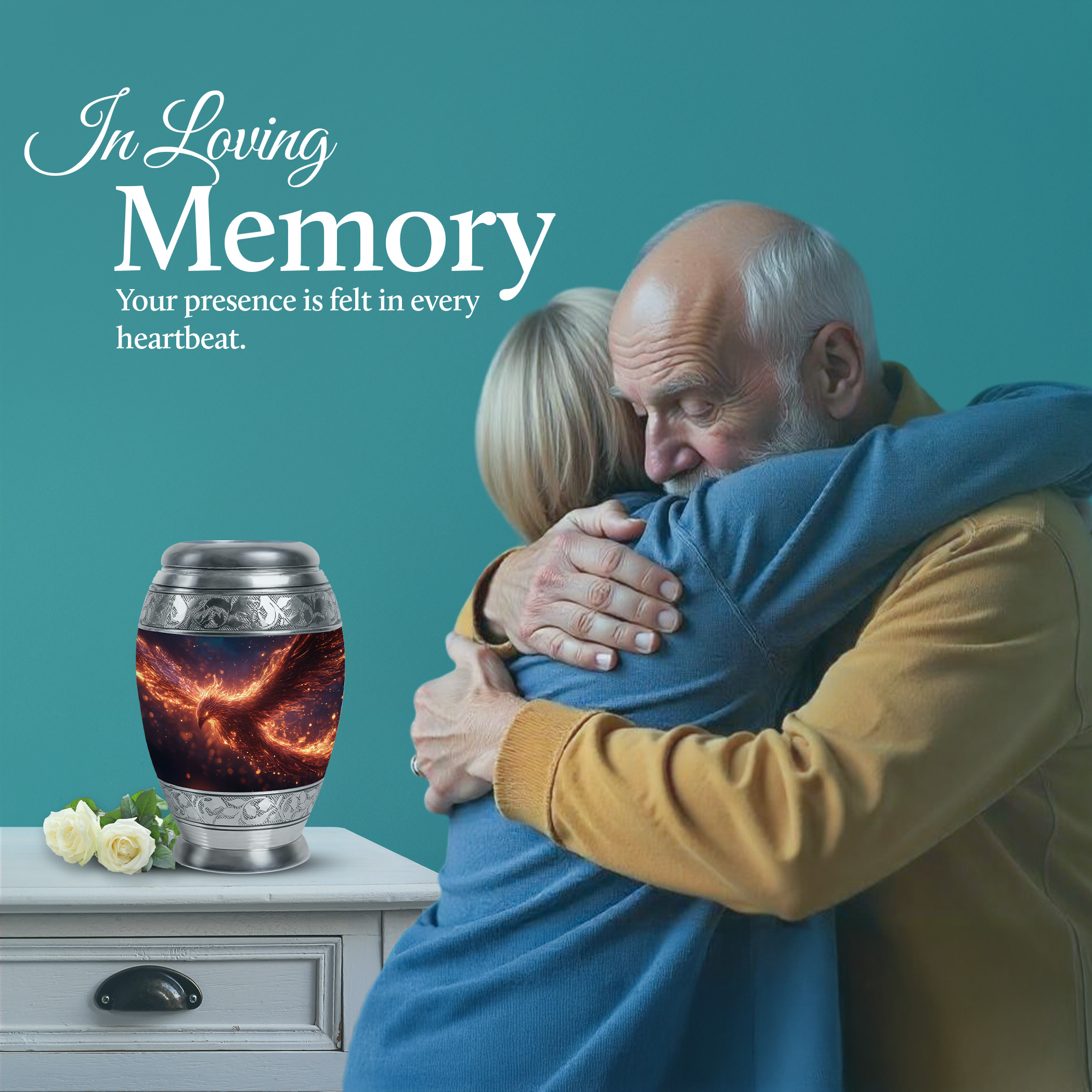 SABURIAL Phoenix Urn - Human Remains Urn For Mom & Dad - Combo - 10 Inch Large With 3 Inch - Memorial Urns For Men & Women - Cremation Keepsakes For Ashes - Burial Urns For Human