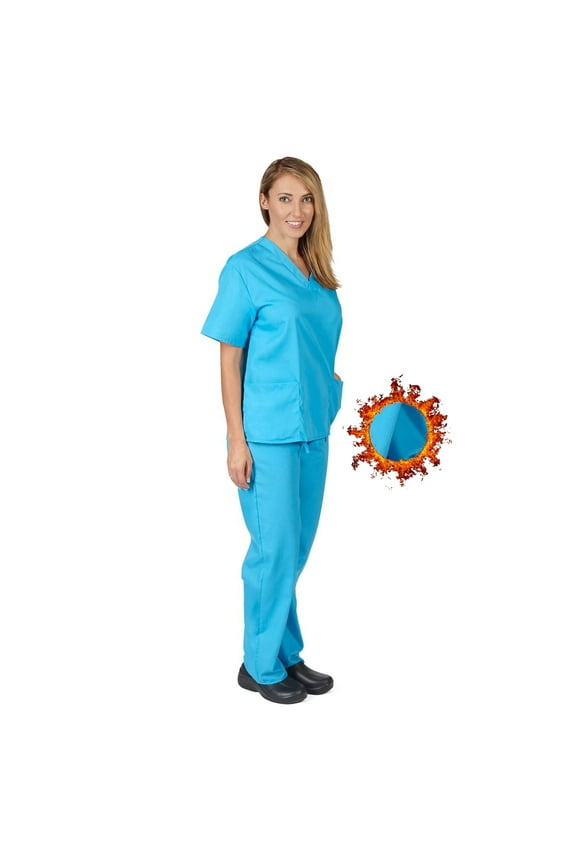 Unisex Scrub Sets, Scrub Top and Pants. Run Large (Water Blue, X-Small)