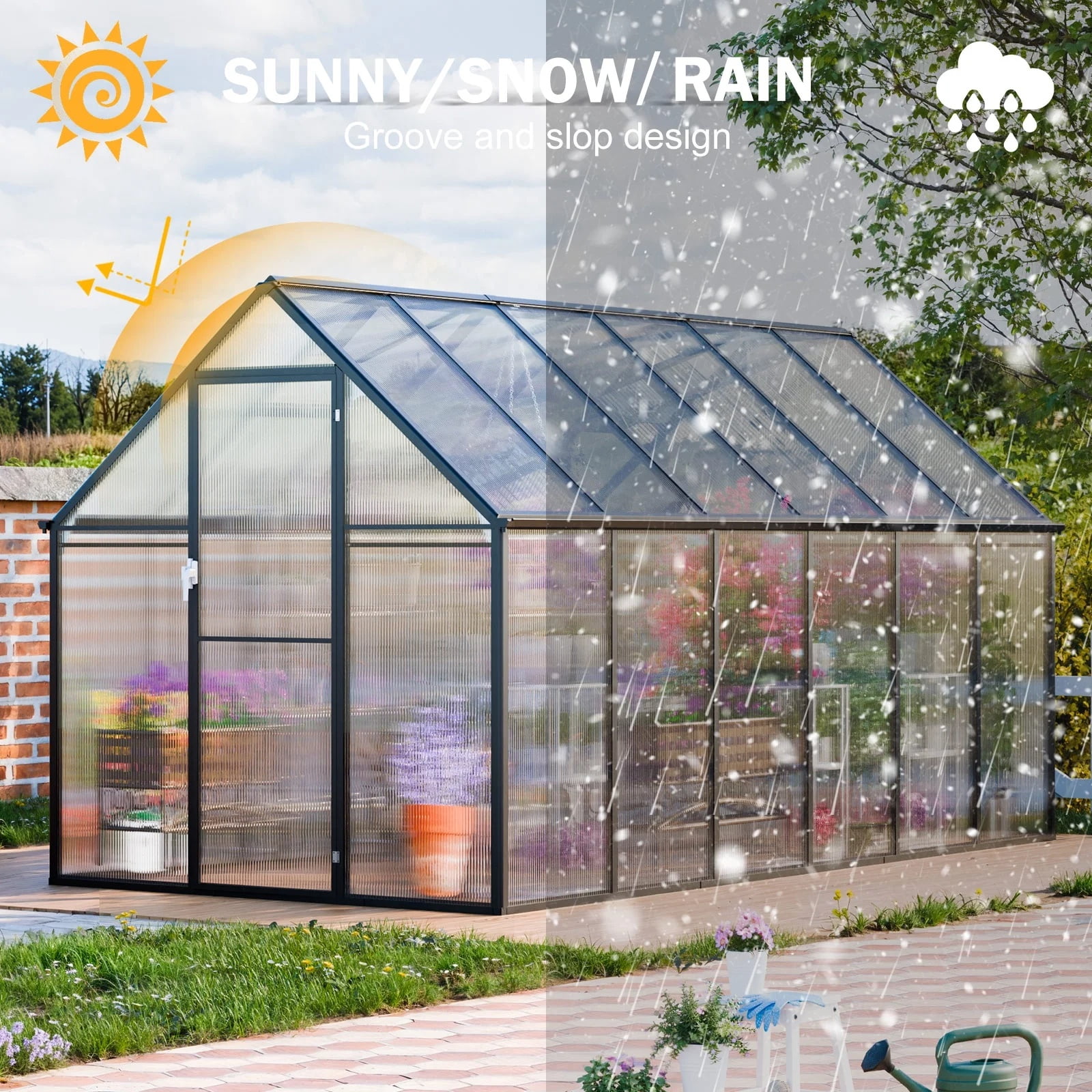 JULY'S SONG 12'x6' Outdoor Greenhouse Kit, Polycarbonate Green House for Outside w/Vent Window, Aluminum Heavy Duty Green Houses with Reinforce Connector, Lockable Walk In Greenhouses for Patio