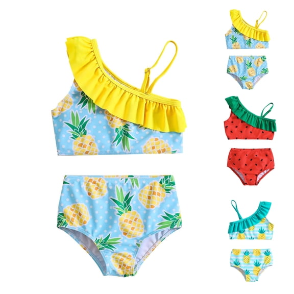HAOTAGS Swimsuit Sets for Girls Size 6/7,Quick-Dry Rash Guard Top with Matching Bottom Printed 2PC Swimwear Yellow