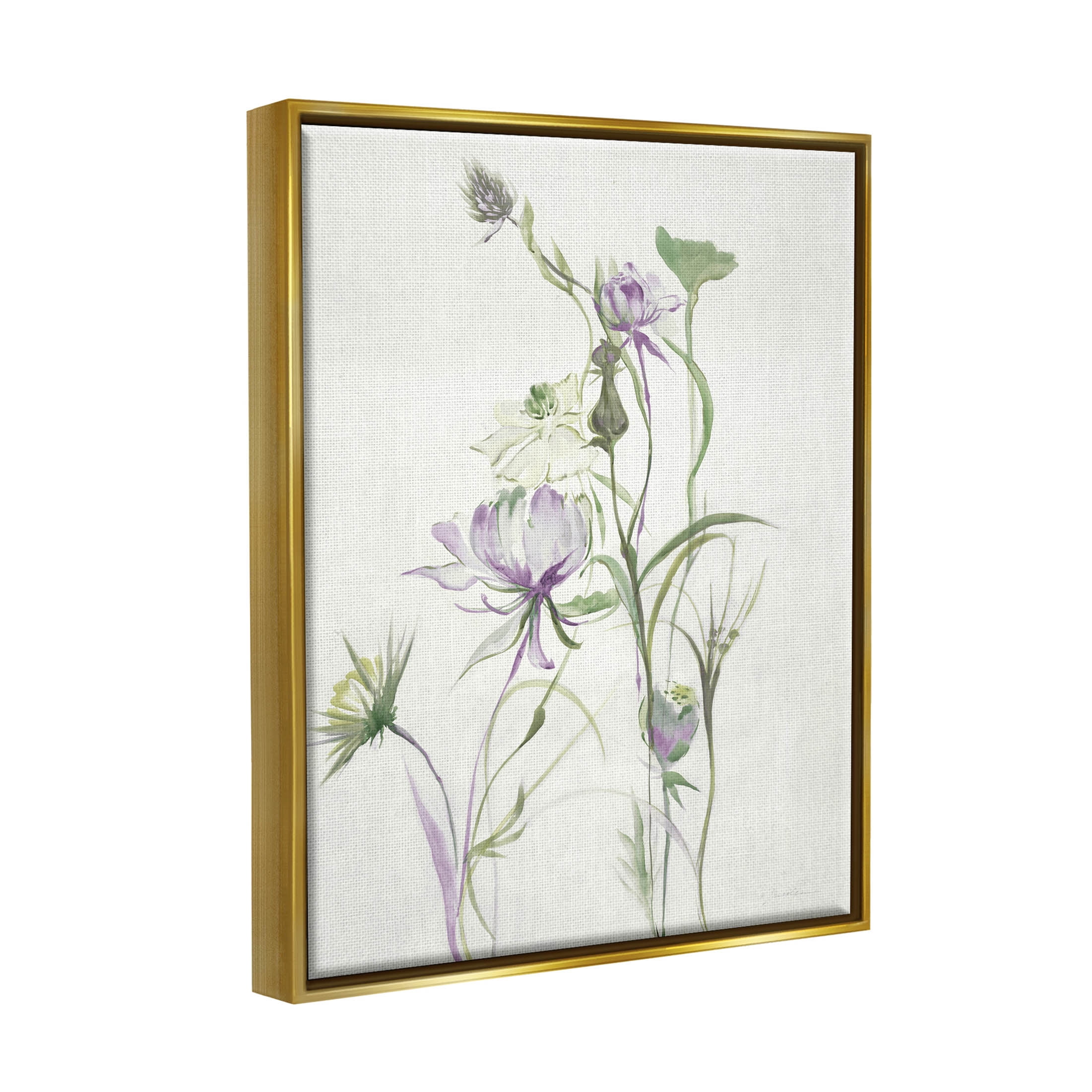 Stupell Industries Traditional Floral Sprouting Buds Graphic Art Metallic Gold Floating Framed Canvas Print Wall Art, Design by Liz Jardine