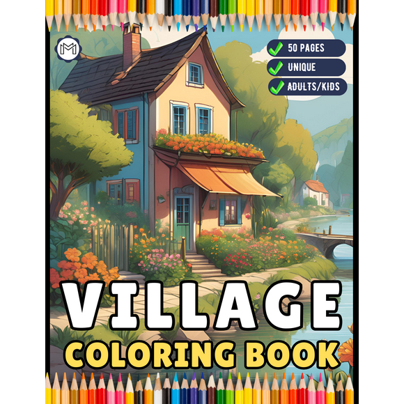 Cozy Village Coloring Book Christmas Holiday Gift for Adults Kids Men Women Boys Girls Teens 50 Pages Little Forest Village Coloring Book
