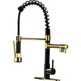 Black and gold kitchen faucet. Panel, hose. Telescopic, liftable