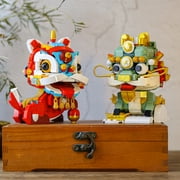 HI-REEKE Lion Dance Building Block Set Chinese Kylin Lion New Year Plastic Kit Gift for Adult Green