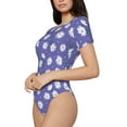 thumbnail image 2 of KLL Women 's Crew Neck Bodysuit Jumpsuits Daisies Flowers Print Short onesies Stretch T Shirts, 2 of 7