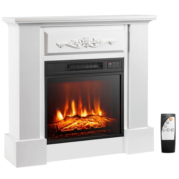 Furnibear TV Stand with Electric Fireplace, 1400W Fireplace TV Stand Mantel with Remote Control for TVs up to 40 Inch, White