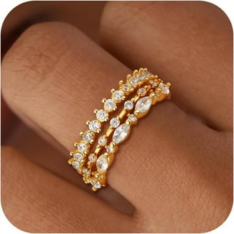 3PCS Stackable Gold Rings for Women 1mm 14K Gold Plated Dainty