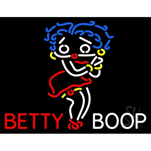 Betty Boop Logo LED Neon Sign 15 x 19 - inches, Black Square Cut Acrylic Backing, with Dimmer - Bright and Premium built indoor LED Neon Sign for café, club, party, event and stroefront.