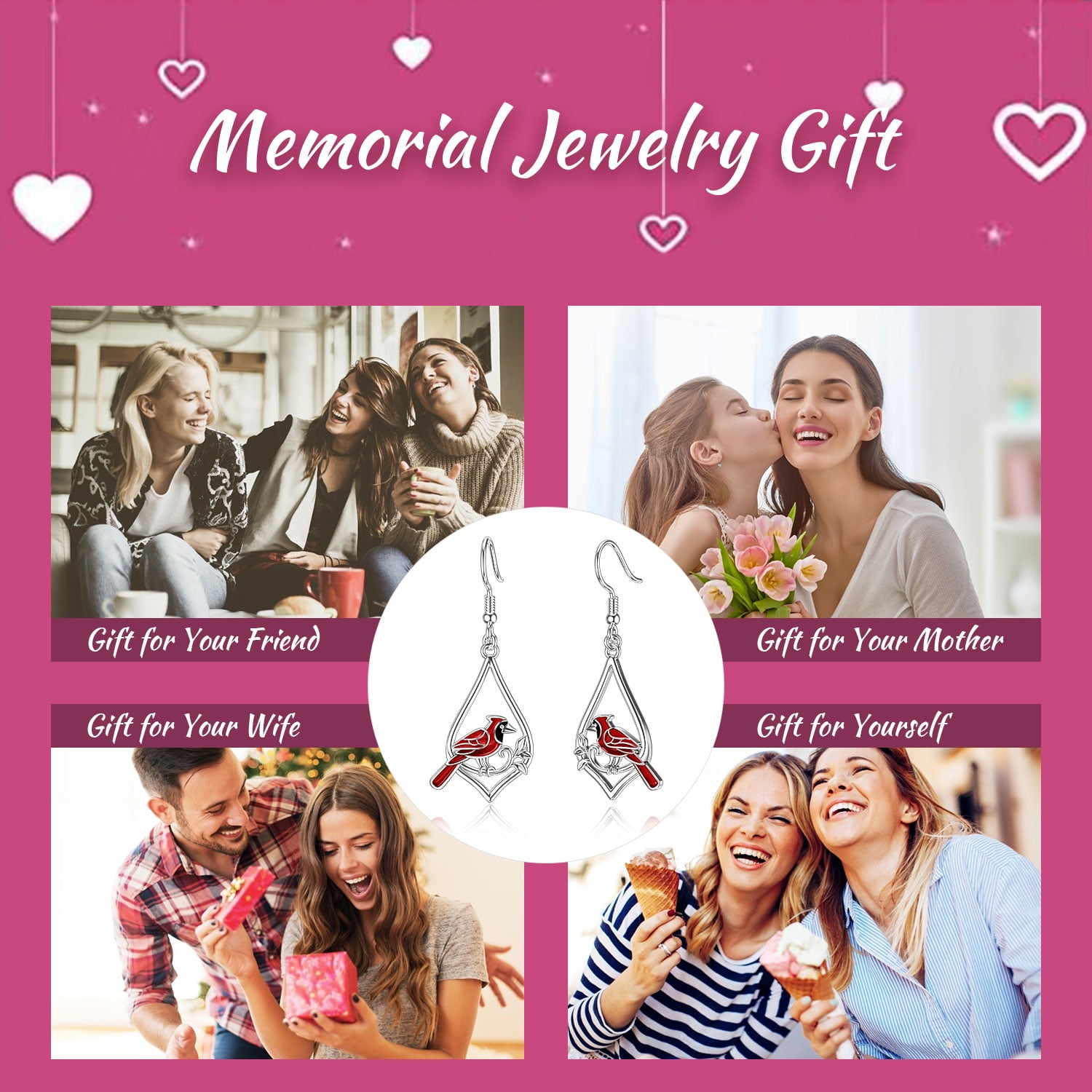 Coachuhhar Cardinal Earrings for Women 925 Sterling Silver Cardinal Dangling Earrings Bird Earrings Cute Animal Drop Earrings Cardinal Jewelry Gifts for Mother's Day Friends