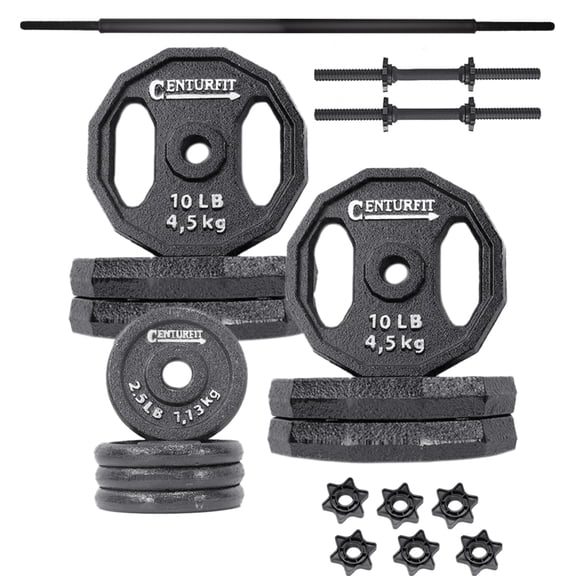Set de Pesas 70 Libras CENTURFIT Barra Mancuernas Discos