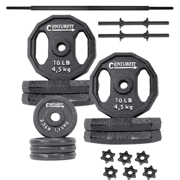Set de Pesas 70 Libras CENTURFIT Barra Mancuernas Discos