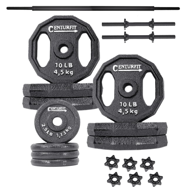 Set de Pesas 70 Libras CENTURFIT Barra Mancuernas Discos