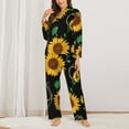 thumbnail image 3 of Kll Sunflowers Print Women'S Long Sleeve Pajamas With Pants Sleepwear Loungewear 2 Set-Small, 3 of 9