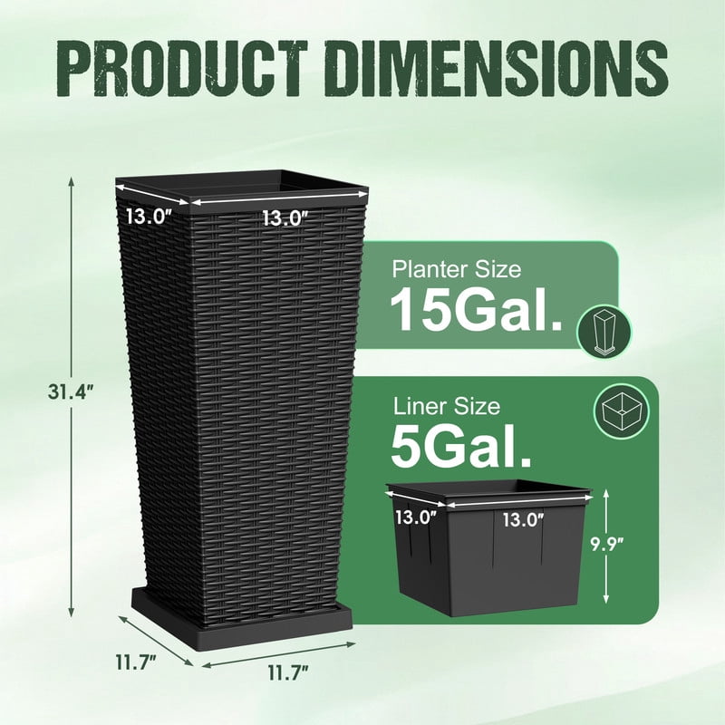Homall 32" Tall Plastic Planter Set of 2 with Inside Pots, Drainages and Trays, for Outdoor and Indoor