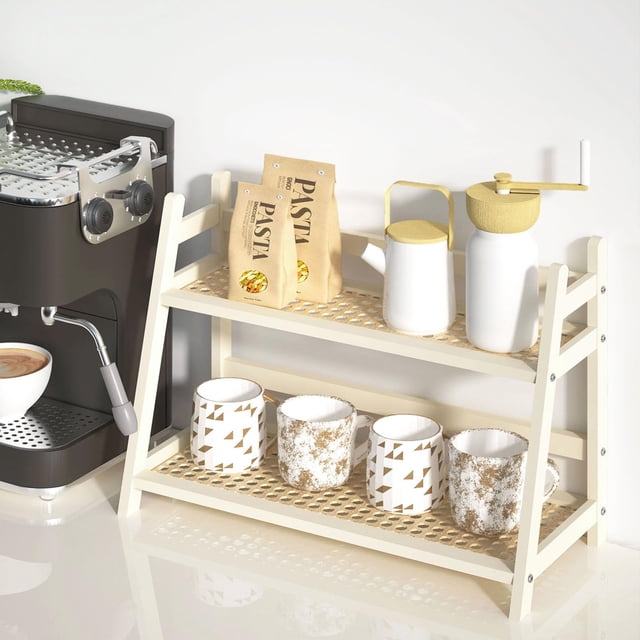 Organizador para estación de café D-werack con aspecto de mimbre, 2 niveles, blanco