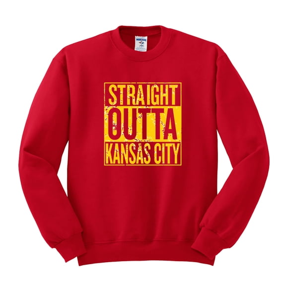 Straight Outta Kansas City KC Fan | Fantasy Football | Mens Sports Crewneck Graphic Sweatshirt, Red, Small