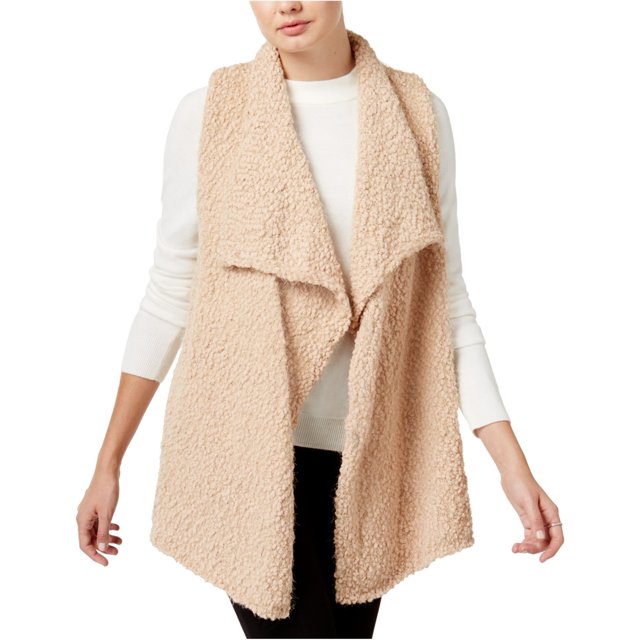 Kensie Womens Fuzzy Fashion Vest, Beige, Large