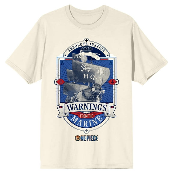One Piece (Live Action) Absolute Justice Warnings From the Marine Men's Natural Short Sleeve Tee-Small