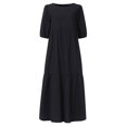 thumbnail image 3 of PENGXIANG Robes Noires pour les Femmes de Mode Femmes Lâches Couleur Unie O-Cou Manches Courtes Robe Décontractée Manches Courtes, 3 of 6