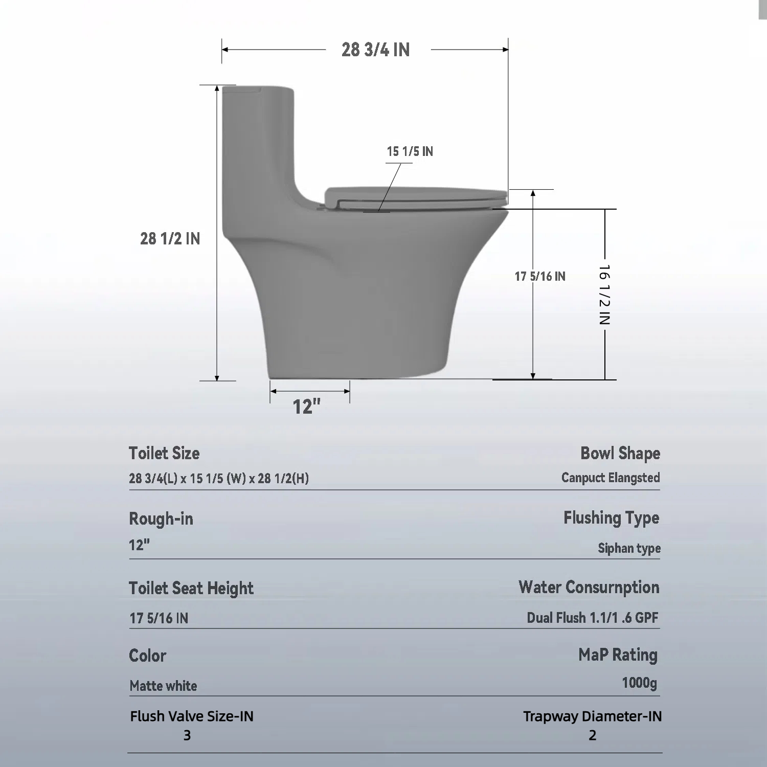 One-Piece Toilet,1.1/1.6 GPF Elongated Modern Toilet,Soft Closing Seat,Siphonic S-trap,LIGHT GREY 02
