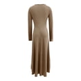 thumbnail image 5 of YueHuiYing Women's Crew Neck Ruched Bodycon Maxi Dress Long Sleeve Slim Fit Elegant Flared Evening Cocktail, 5 of 5